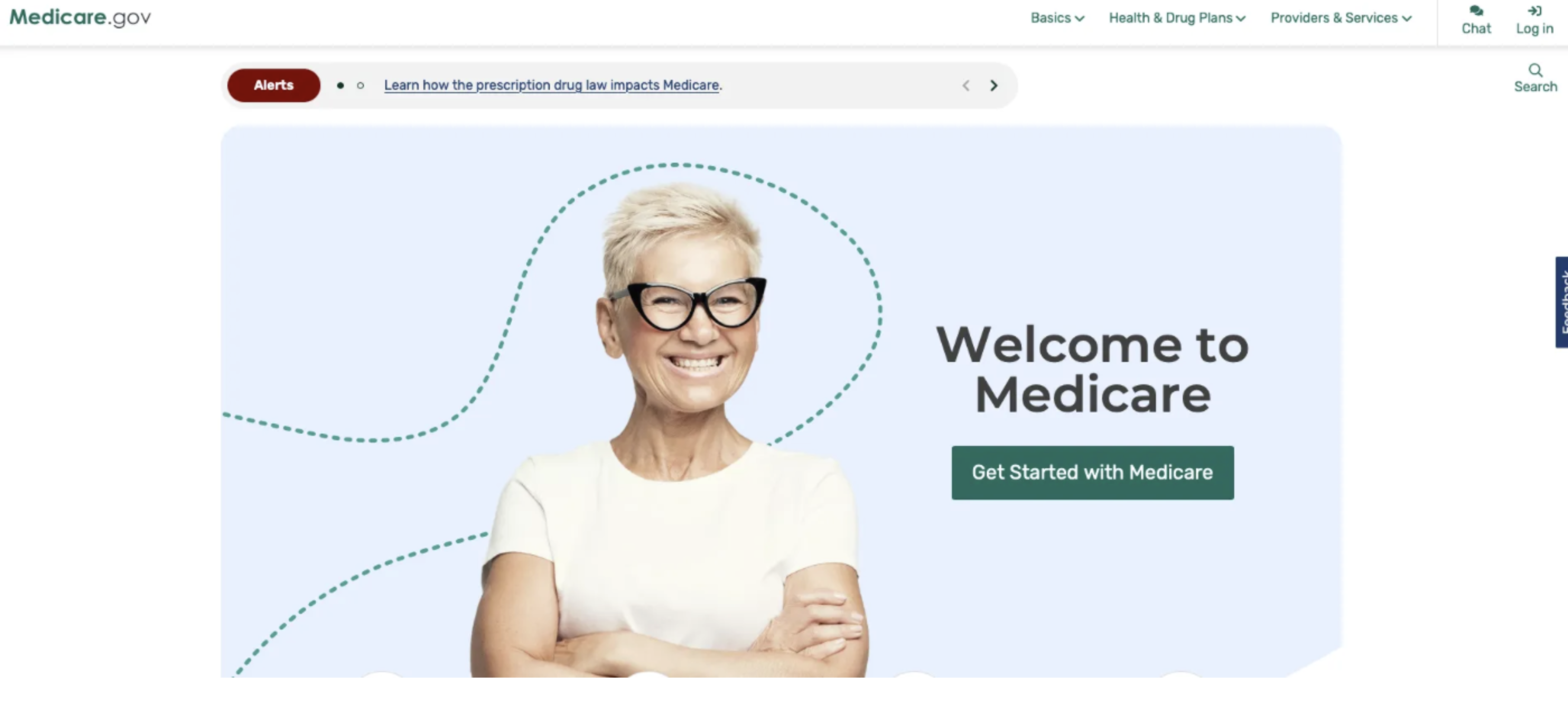 Medicare home screen example shows a simple clean layout with large buttons