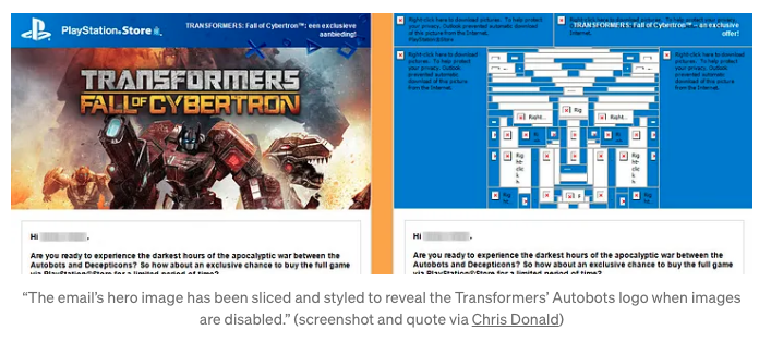 Transformers email logo displays when images are disabled