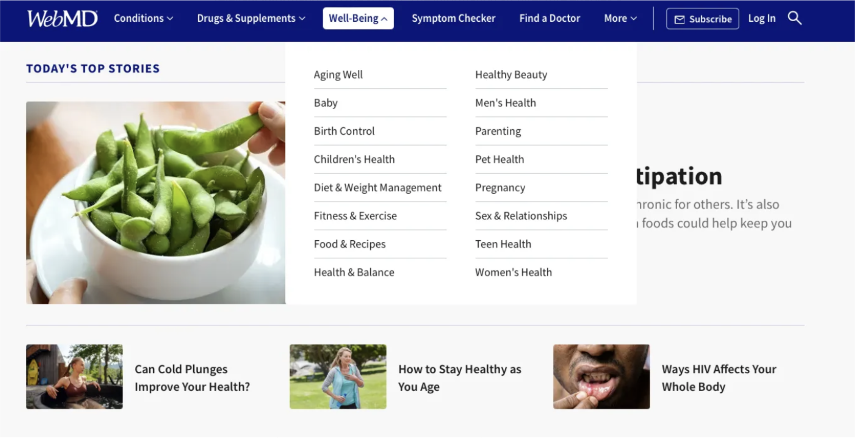 WebMD home screen example